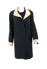 Womens Size Medium Trench, Galley or Car Coat Black and Tan Pockets - RealThreads